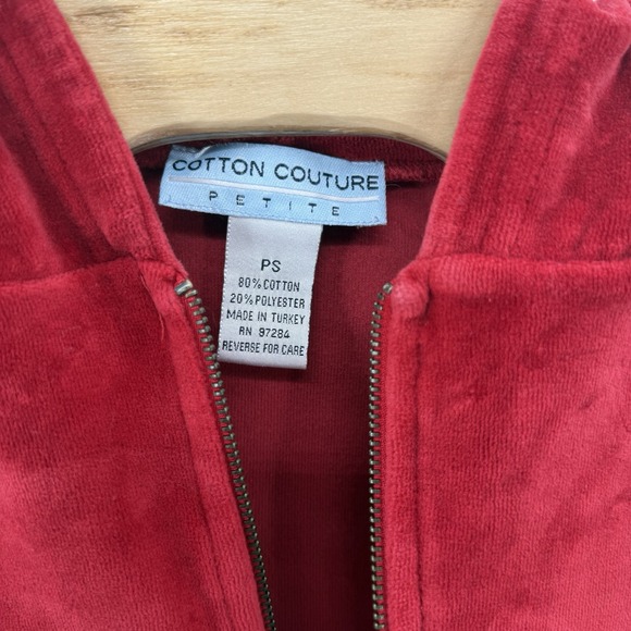 Cotton Couture Red Jacket PS Hooded Velour Full Zip Pockets Soft Comfy Y2K - Picture 3 of 6